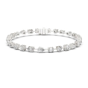 Designer 10K Plated White <b>Gold</b> Tennis Bracelet with Mix Diamond Moissanite Luxury Women's Wedding Bracelet - Product Image 2
