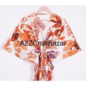 Caftán 100% Algodón con Estampado Floral, Ropa Larga para Mujer, Vestido de Maternidad con Estampado en Bloques, para Todas las Temporadas: Verano, Invierno, Otoño, Primavera - Product Image 3