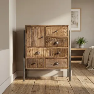 Cómoda Industrial de Madera con Siete Cajones, Gabinete de Almacenamiento con Patas Metálicas, Mueble Rústico para Dormitorio o Sala de Estar - Product Image 6