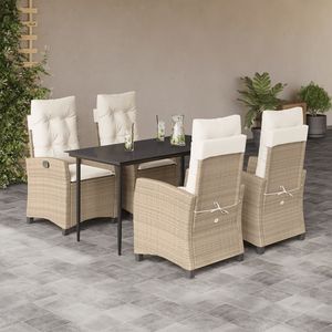 5-Piece <b>Beige</b> Poly Rattan Patio Dining Set with <b>Cushions</b> Elegant Outdoor Furniture Collection - Product Image 1