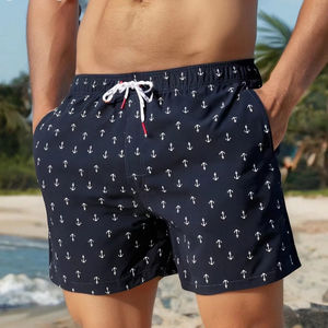 Shorts de bain pour hommes à motifs floraux, séchage rapide, respirants, légers, vêtements de plage, tissu tissé, taille élastique, cordon de serrage, shorts d'été - Product Image 1