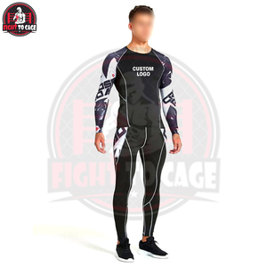 Ensemble de sport 2 pièces haute performance (T-shirt et Legging) en Spandex/Nylon à séchage rapide pour l'entraînement MMA et la gym - Product Image 3