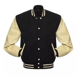 Chaquetas Varsity Personalizadas de Lana Negra y Cuero Genuino Blanco con Mangas Bordadas en Chenille, Chaqueta de Béisbol Extra Grande para Hombre - Product Image 5