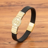Bracelet en cuir et acier inoxydable avec motif symbole dollar MenneM, serti de zircons cubiques, vente en gros, bracelets prêts à expédier