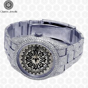 Charm_Jewells Luxury Stainless Steel <b>Watch</b> 40mm Round <b>Diamond</b> Encrusted Sapphire Crystal Analog Dial Quartz Movement - Product Image 4