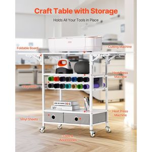 14 portabottole in vinile 2 cassetti pieghevole carrello per artigianato e tavolo di stoccaggio comodamente portatile e salvaspazio - Product Image 2