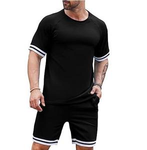 เสื้อยืดแขนสั้นสีดำผ้าฝ้าย 100% ระบายอากาศดีสำหรับผู้ชาย ชุดเซ็ตคู่ กางเกงขาสั้น ทรงเข้ารูป เหมาะสำหรับออกกำลังกาย สินค้าขายดีมาใหม่ - Product Image 3