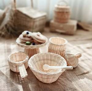 Combo hand-woven play kitchen utensil & cookware rattan cooking <b>tool</b> <b>toy</b> baby pretend <b>toys</b> - Product Image 5