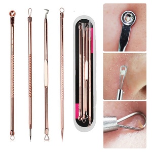 Professional 4 Pcs Facial Extraction <b>Tool</b> Set Stainless Steel Blackhead and Acne Remover Kit with Customized Label - Product Image 1