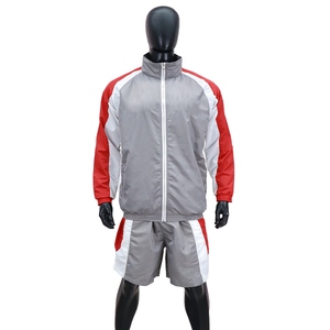 Men's Gray Red White Color Block Track Jacket Set Stand Collar Zipper Front Sporty Style Breathable Spring Wear - Product Image 2