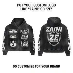 Premium 330 GSM Woven <b>Zipper</b> <b>Hoodie</b> Custom Screen Print Graphic <b>Black</b> Streetwear Casual Jacket for Men Eco-Friendly Breathable - Product Image 1