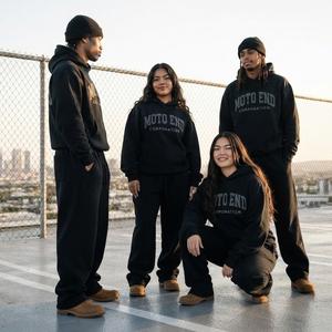 Conjunto de Sudadera con Capucha Moto End Corporation, Unisex, Talla Grande, Negro, Felpa de Algodón, Ropa Urbana, Otoño - Product Image 6