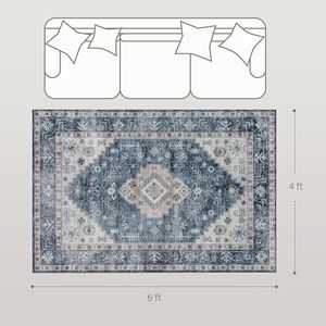 Tappeto Vintage Lavabile 4x6 Blu Antiscivolo per Soggiorno, Camera da Letto e Sala da Pranzo - Product Image 3