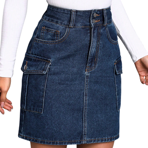 Minifalda vaquera cargo azul oscuro para mujer, cintura alta, con bolsillos utilitarios, informal, transpirable, de secado rápido, silueta en A, corte regular, para verano - Product Image 3
