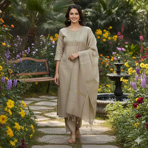 Comodidad Diaria: Conjunto de Kurti de Algodón con Bordado y Pantalón - Product Image 1