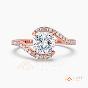 14K Rose Gold Cushion Cut Moissanite Engagement Ring Twisted Pave Halo Bridal Wedding Ring for Women USA Gift Luxury Bridal USA - Product Image 6