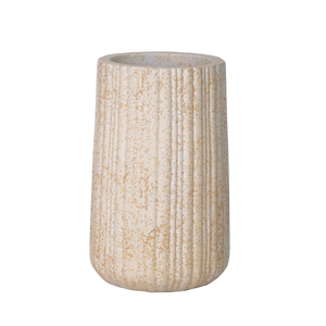 Jardinière en ciment beige moucheté avec des rainures verticales, base arrondie, trou de drainage, durable, légère, style rustique et moderne - Product Image 5