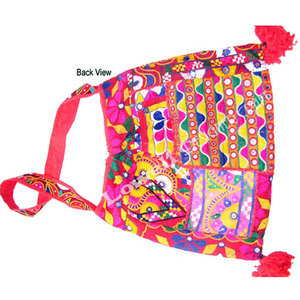 Banjara Handmade National Quilted Suede Cotton <b>Shoulder</b> Clutch Bag <b>Straps</b> Traditional Mirror Work Embroidery Zipper Closure - Product Image 4