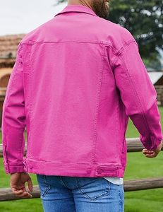 เสื้อแจ็คเก็ตผ้าฝ้ายสีชมพูสำหรับผู้ชาย ปกคอพับแบบลำลอง กระดุมแถวเดียว สีพื้น ทรงปกติสำหรับฤดูใบไม้ผลิ - Product Image 3
