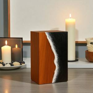 Urna funeraria de madera hecha a mano con resina negra, diseño de olas oceánicas, caja de recuerdo costera para cenizas humanas, tamaño mediano 9x5.5 pulgadas. - Product Image 1