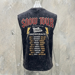 Snow <b>Tour</b> Sleeveless <b>T</b>-<b>Shirt</b> Men's O-Neck Cotton Street Style Printed Vest Regular Fit Letter Pattern Front Logo - Product Image 5