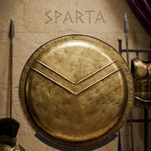 Escudo Espartano Antiguo, Hoplón Griego Medieval, Aspis 300, Acabado en Latón, Listo para Batalla, para Decoración y Cosplay - Product Image 1