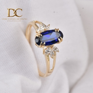 Anillo de Oro Sólido de 14 Quilates de Lujo con Diamante Cultivado en Laboratorio y Zafiro Azul Real, Joyería Fina para Mujer, Fabricante de Joyas de Boda - Product Image 6