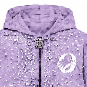 Sweat à capuche zippé Lilac Pearl avec cristaux, style streetwear décontracté, manches longues et poches avant - Product Image 3