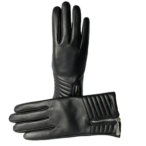 Gants d'hiver chauds en cuir souple, longueur poignet, pour extérieur, style uni, 100% cuir véritable, haute qualité, doublure en fourrure écologique, OEM/ODM - Product Image 2
