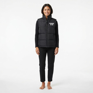 Custom Wholesale High Quality Women Vest Puffer Jacket Stand Collar Full Zip Sleeveless Puffer Solid Black Color - Product Image 2