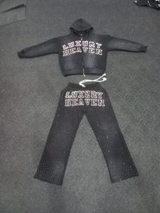 Custom Logo <b>Men's</b> Crocheted Velour Sweatshirt Tracksuit White <b>Pullover</b> Jogger Set Winter Streetwear ODM - Product Image 3