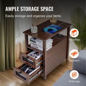 Farmhouse-Style 4-Tier End <b>Table</b> with Charging Station Nightstand and <b>Storage</b> Cabinet 2 Drawers US-Friendly <b>Side</b> <b>Table</b> - Product Image 4