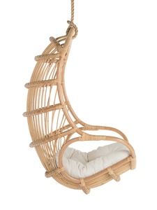 Fauteuil suspendu contemporain en rotin avec coussin imperméable, finition naturelle, pour usage extérieur, maison et villa, capacité 6 personnes - Product Image 3