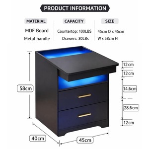 โต๊ะข้างเตียงอัจฉริยะพร้อมเซ็นเซอร์ตรวจจับความเคลื่อนไหว, พอร์ตชาร์จ USB และ Type-C, ไฟ LED 3 สี และช่องเก็บของแบบลิ้นชักที่มีระบบล็อค - Product Image 2