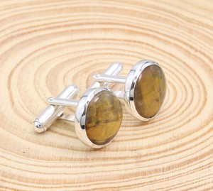 Shama Gems Jewels Boutons de manchette en pietersite pour hommes, en argent sterling 925, 14 mm, pierres précieuses, accessoires de mariage de luxe, cadeau pour papa, mari - Product Image 4