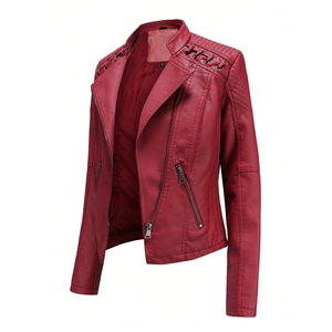 Chaqueta de Motociclista para Mujer, Corte Ajustado, Color Rojo, PU, Invierno, Impermeable, Transpirable, Reversible, Secado Rápido, Detalle de Cordones, Forro de Nailon, 2026 - Product Image 2
