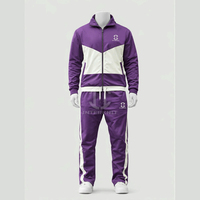 Chándal Unisex Morado y Blanco con Bloques de Color, Cierre Completo, Cuello Alto, Estilo Deportivo con Bolsillos Laterales, Ropa de Otoño
