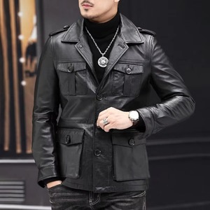 Veste en cuir pour homme au design unique, best-seller, fabriquée avec soin, coupe ajustée, élégante, pour l'hiver - Product Image 1