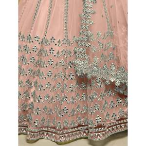 Dusty Pink Foil Work <b>Net</b> Bridesmaid Lehenga Choli-Plus Size Satin & Organza Party Wear - Product Image 2