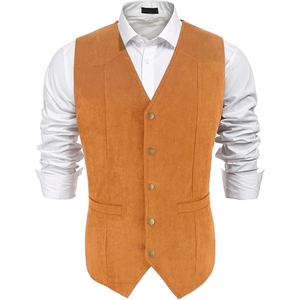 Gilet en cuir suédé vintage pour homme, style western cowboy, avec franges et pompons, boutons-pression, décontracté, OEM - Product Image 1