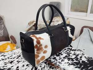 Bolsa de Viaje de Piel Auténtica Personalizada, Ligera, de Piel de Vaca con Pelo, para Fin de Semana o Viajes Cortos LHODB-0163 - Product Image 2