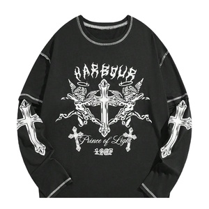 T-shirt personnalisé à épaules tombantes imprimé en plein écran Y2K T-shirt unisexe Streetwear Hip Hop en jersey de coton T-shirt à manches longues pour hommes - Product Image 5