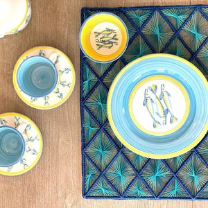 Artistic Triangle Weave Design <b>Placemat</b> Rattan <b>Square</b> Blue Teal Natural Style - Heat Resistant Dining Mat Bohemian Home Kitchen - Product Image 4