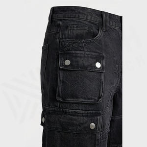 Pantalones Vaqueros Cargo de Cintura Alta para Hombre, Corte Holgado, Estilo Utilitario Desgastado, Pierna Recta de Algodón, Pantalones de Otoño - Product Image 5