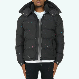 Veste matelassée surdimensionnée à capuche amovible avec logo de designer, impression bulle noire de haute qualité, personnalisable pour homme - Product Image 1