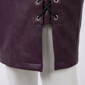 Jupe crayon en cuir PU taille haute pour femme, à lacets, couleur unie, longueur genou, style sexy - Product Image 6