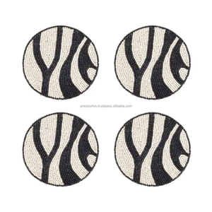 Round Fabric <b>Coasters</b> Zebra Print Design 300mm Diameter Non-Slip Modern <b>Table</b> Mats Set of 4 - Product Image 1