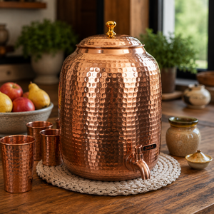 Dispensador de Agua de Cobre Martillado Hecho a Mano con Grifo, Contenedor de Almacenamiento de Bebidas para Hogar, Hotel, Restaurante, Servidor de Jugo, Té y Agua - Product Image 2
