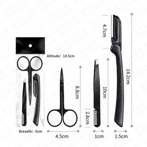3 Piece Professional Stainless Steel Eyebrow Tools <b>Set</b> Slanted Tweezers <b>Razor</b> Comb Precision Grooming Beauty Kit - Product Image 2