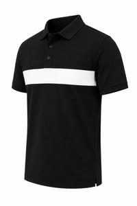 Polo pour homme à manches courtes, color-block, rayures blanches, boutonné, coupe décontractée, en tissu Oxford de coton respirant et tissé - Product Image 2